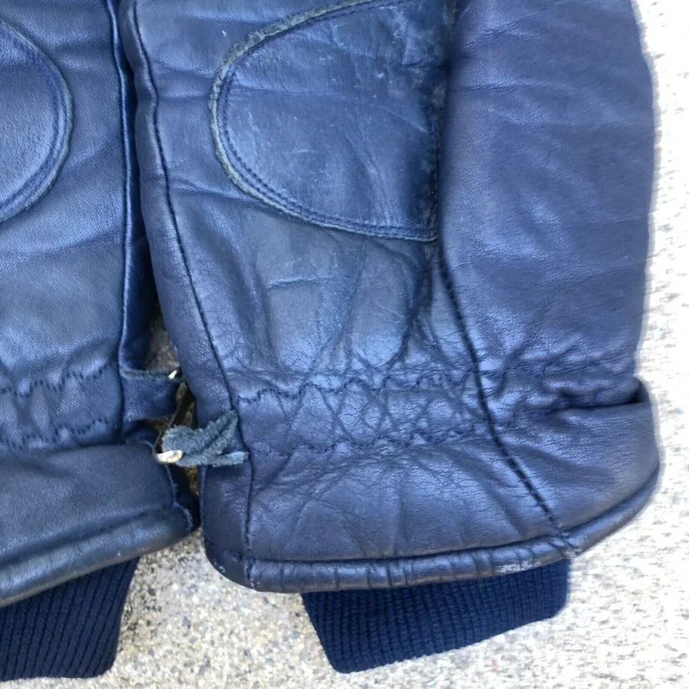 Vintage SKITIQUE Leather Ski Gloves Women's MEDIUM Blue Retro Snow Waterproof‌‌